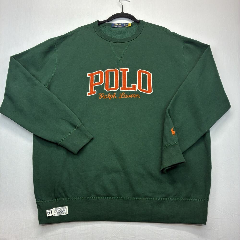 Polo Ralph Lauren Sweatshirt Men’s XLT Green Logo Fleece Pullover Crewneck
